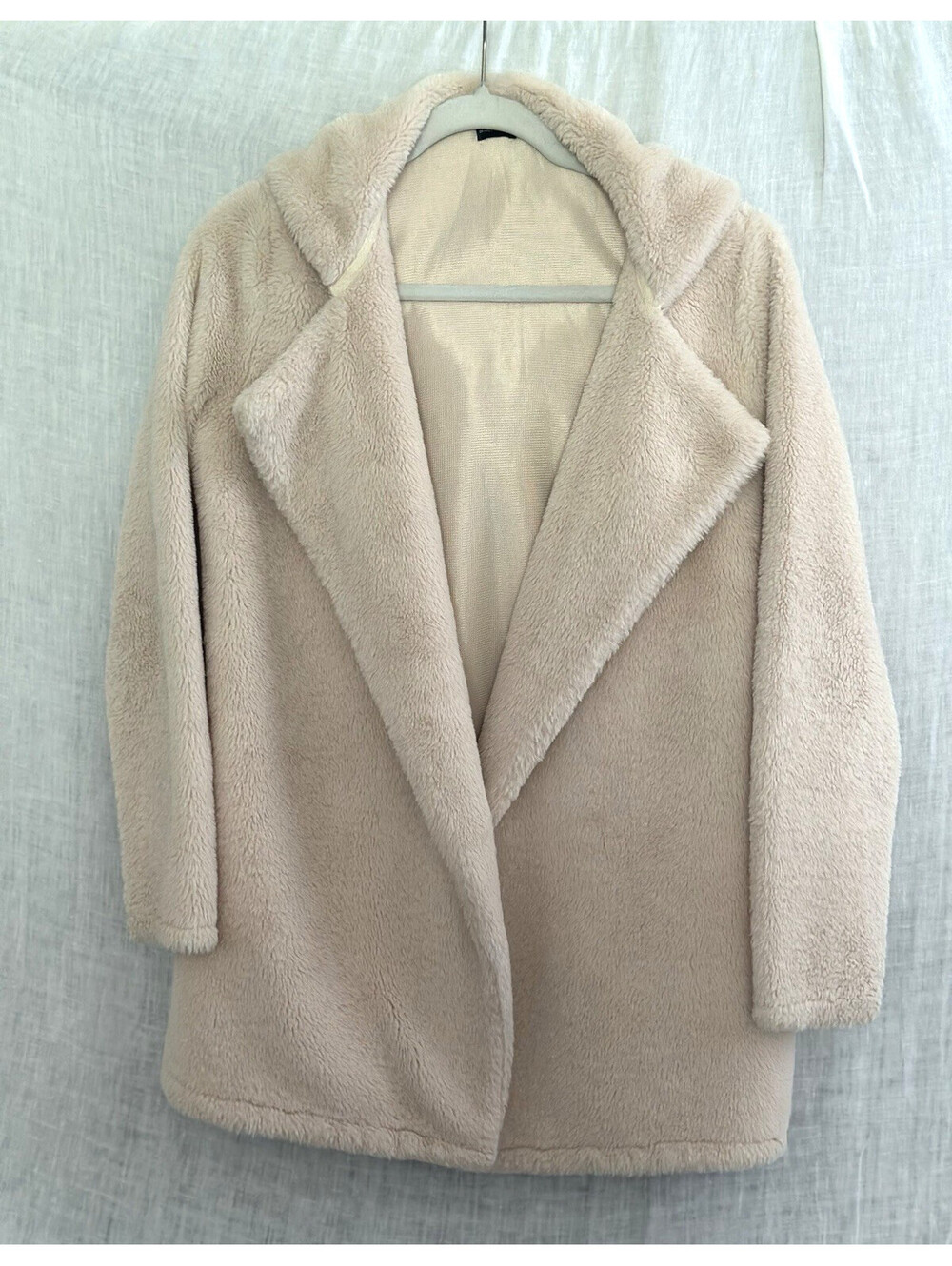 Brandy Melville Jacket One Size Open Front Sherpa Jacket Hooded Cream Plush